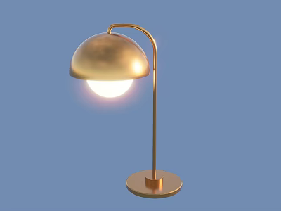 Modern Gold Table Lamp With Curved Arm Dome Shade And Luminous Bulb 3d model