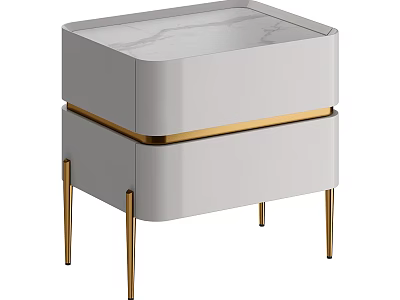 Modern Light Gray Bedside Table With Marble Top And Gold Accent Legs 3d model