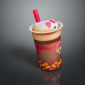 Bubble Tea Cup With Tapioca Pearls Cream Topping And Red Straw