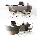Modern Office Desk With Wooden Top Ergonomic Chairs And Office Supplies