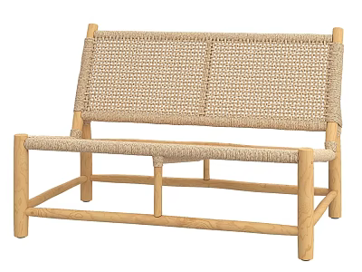 Leisure Chair with Woven Rattan Seat Backrest and Light Wooden Frame Minimalist Natural Design 3d model