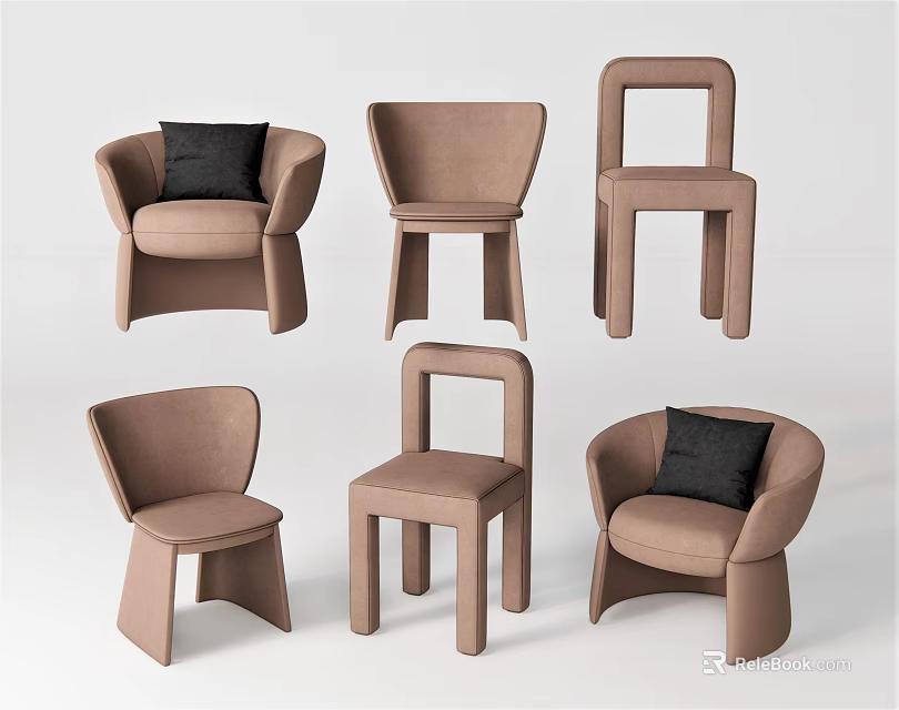 Taupe Single Seater Sofa Collection With Black Cushions And Modern Curved Design 3d model 