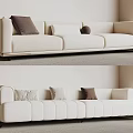 Minimalist Off White Three Seater Sofa With Soft Fabric Cushions And Round Decorative Pillow
