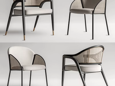 Modern Leisure Chair With Woven Back Black Metal Frame And White Cushion Design 3d model