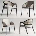 Modern Leisure Chair With Woven Back Black Metal Frame And White Cushion Design