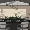 New Chinese Style Box Dining Table Hanging Painting Chandelier Screen Partition Vase Ornaments 3d model