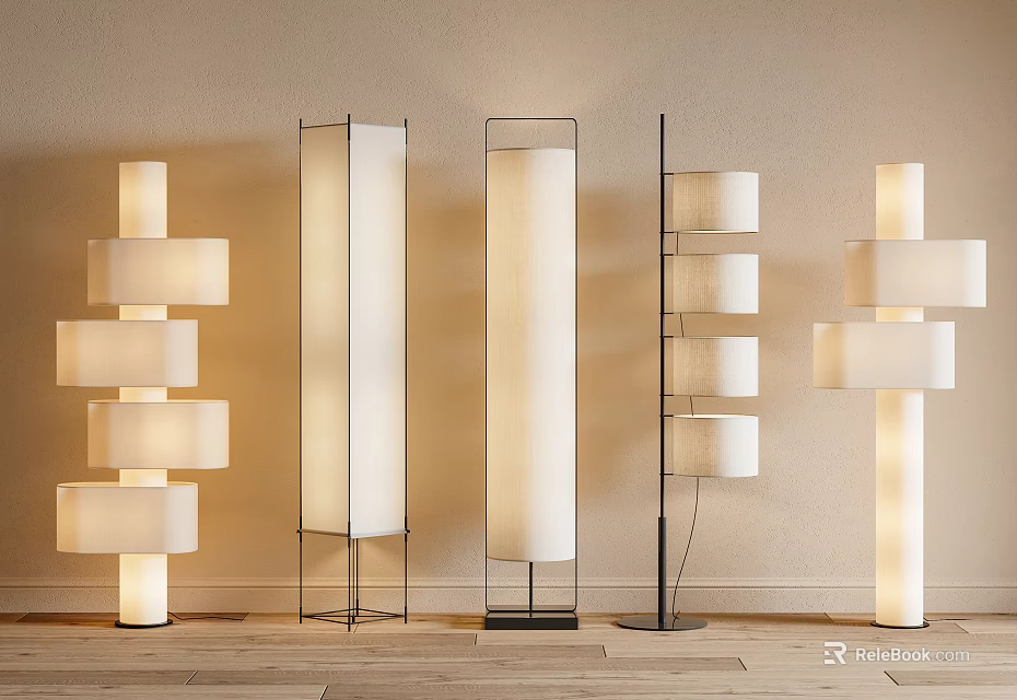 Modern Floor Lamps With Stacked Round Shades And Metal Frames In Contemporary Interior 3d model 