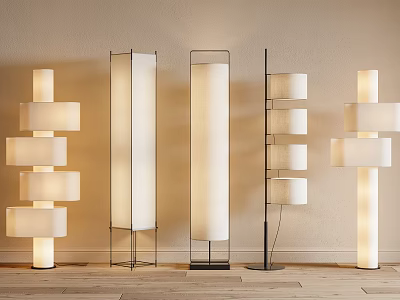 Modern Floor Lamps With Stacked Round Shades And Metal Frames In Contemporary Interior 3d model