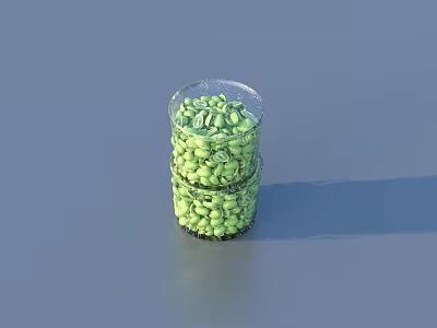 Green Fruits in Transparent Glass Cup Wrapped with Metal Mesh on Gray Surface 3d model