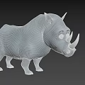 Cartoon Style Gray Rhinoceros 3D Model With White Horns On Black Background