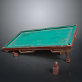 Classic Billiard Table With Green Felt Surface Wooden Frame And Chalk Holder