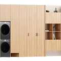 Modern Light Wood Bookcase With Cabinet Doors Open Shelves And Built In Washing Machine