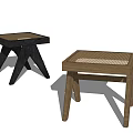Modern Wooden Stools With Woven Seat And Crossed Straight Legs Design