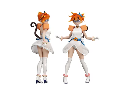 Game and Movie Character with Orange Hair Goggles White Dress Thigh High Socks High Heels 3d model