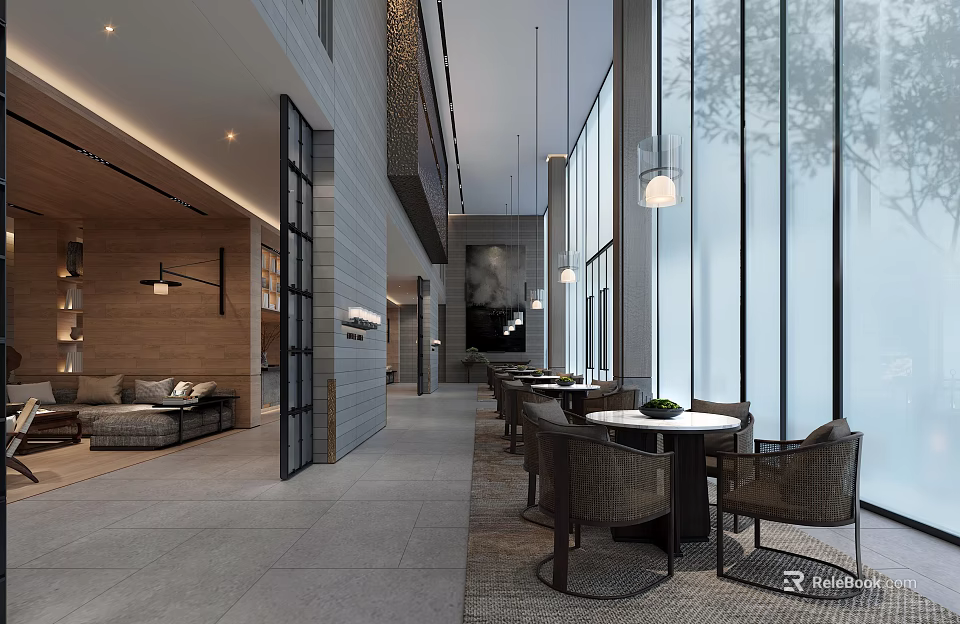 Modern Sales Office Interior With Spacious Layout Elegant Lighting And Comfortable Seating 3d model 