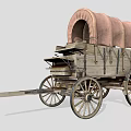 Antique Wooden Covered Wagon With Large Spoked Wheels And Canopy
