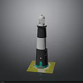 Black and White Striped Lighthouse Model With White Top And Green Base 3d model