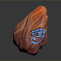 Unique Red Carved Wooden Stone Decor with Blue Eye Pattern Design