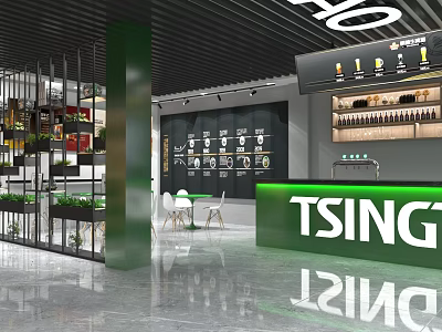 Tsing Brand Modern Mall Store With Beverage Display Shelves And Seating Area 3d model