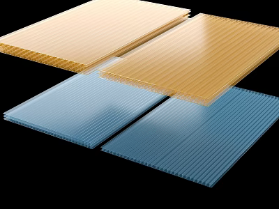 Modern Transparent Ribbed Wall Paneling in Yellow and Blue Colors 3d model