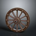 Car Wheel Component With Wooden Spoked Design Riveted Rim And Central Hub