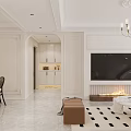 Modern Living And Dining Room Interior Design With Chandelier TV Wall And Dining Chairs