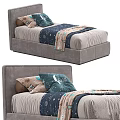 Modern Kids Bed With Upholstered Headboard Storage Drawers And Cozy Bedding