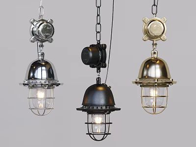 Industrial Style Metal Pendant Lights With Wire Cages In Silver Black Gold 3d model