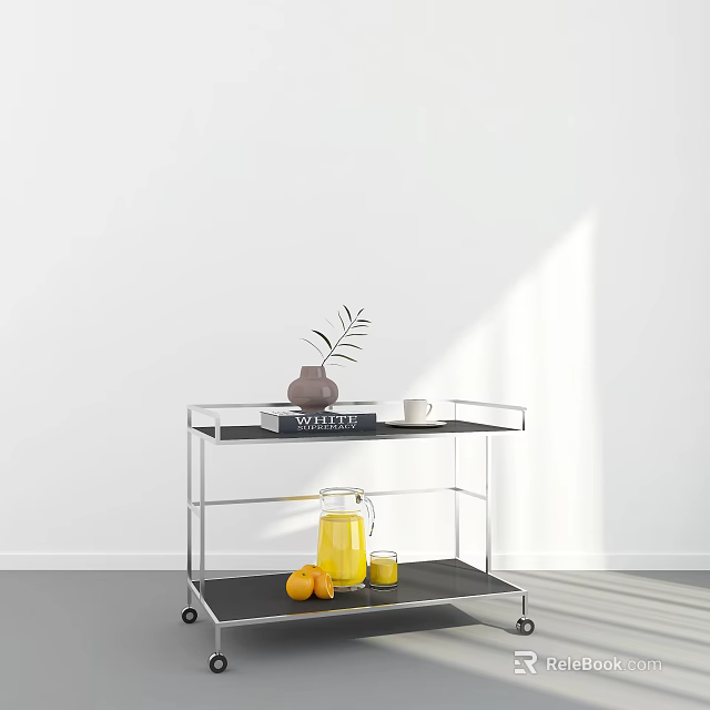 Two Tier Metal Frame Side Table for Living Room with Decorative Plants Book and Lemon 3d model 