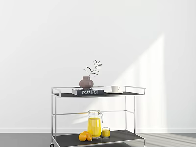 Two Tier Metal Frame Side Table for Living Room with Decorative Plants Book and Lemon 3d model
