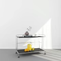 Two Tier Metal Frame Side Table for Living Room with Decorative Plants Book and Lemon