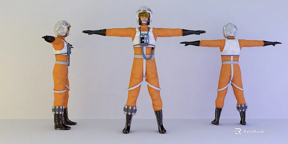 Men in Orange Flight Suits With Helmets And White Details Shown From Different Angles 3d model 