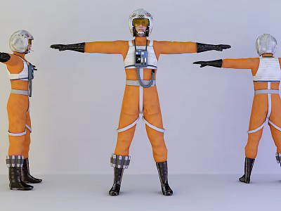 Men in Orange Flight Suits With Helmets And White Details Shown From Different Angles 3d model