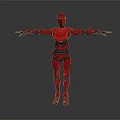 Red Robot Character With Metallic Armor And Outstretched Arms Standing Pose