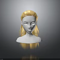 3D Female Character Head Model With Golden Long Hair And Elegant Hairstyle Design