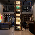 Modern Stylish Bar Interior Design With Wine Shelves Filled With Liquor Bottles And Bar Counter