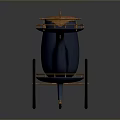 Navy Blue Two Tier Serving Cart With Gold Accents And Decorative Wheels