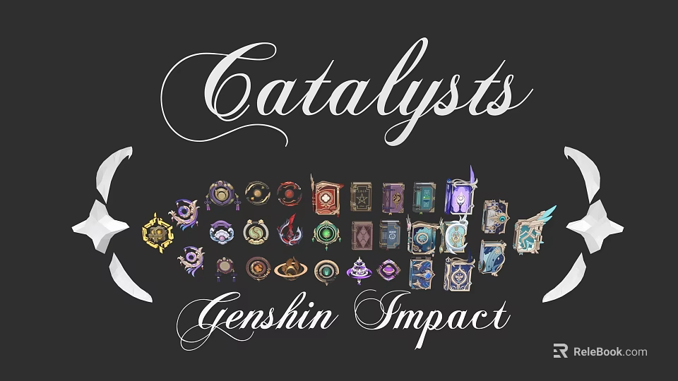 Genshin Impact Catalysts Weapons Collection With Various Elemental Designs And Icons 3d model 
