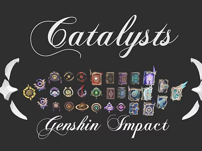 Genshin Impact Catalysts Weapons Collection With Various Elemental Designs And Icons 3d model