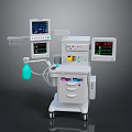 Medical Anesthesia Monitoring Equipment With Multiple Displays Control Panel Green Breathing Bag And Mobile Cart
