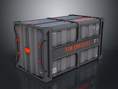 Heavy Duty Logistics Storage Equipment Container with FTM Logistics Branding and Secure Transportation Features 3d model