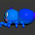 Cute Blue Cartoon Octopus With Big Eyes Pink Cheeks Purple Tentacle Tips And Shiny Surface