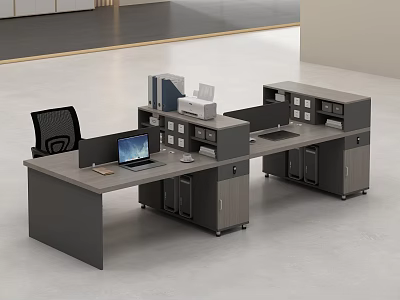 Modern Office Desk With Partition Laptop Office Chair And Storage Cabinets 3d model