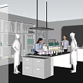 Modern Laboratory Interior Design With Workbench Shelves Reagent Bottles Lab Equipment And Researchers