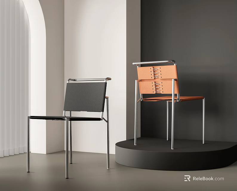 Modern Black and Orange Dining Chairs with Metal Frame in Contemporary Interior Design 3d model 