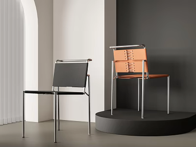 Modern Black and Orange Dining Chairs with Metal Frame in Contemporary Interior Design 3d model