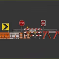 Road Construction Safety Equipment With Stop Signs Arrow Sign Barriers Cones Road Closed Sign