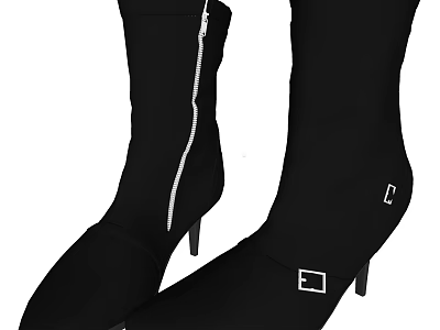 Fashionable Black Ankle Boots With Side Zipper And Metal Buckle Stiletto Heels 3d model