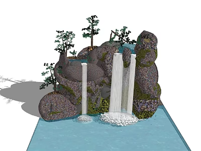 Decorative Garden Ornament With Rockery Waterfall Small Trees And Water Feature 3d model