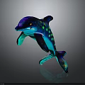 Vibrant Colorful Glowing Dolphin 3D Sculpture with Shiny Details in Leaping Pose